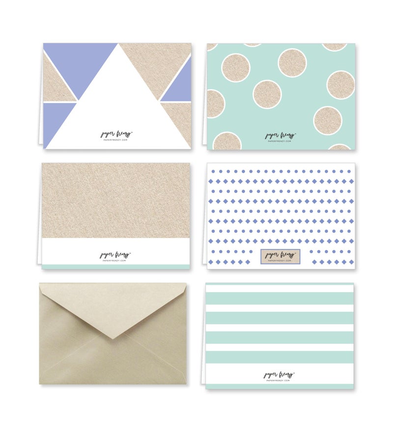 Paper Frenzy Purple and Mint Designer Thank You Note Card Collection with Envelopes - 25 pack - Image 2